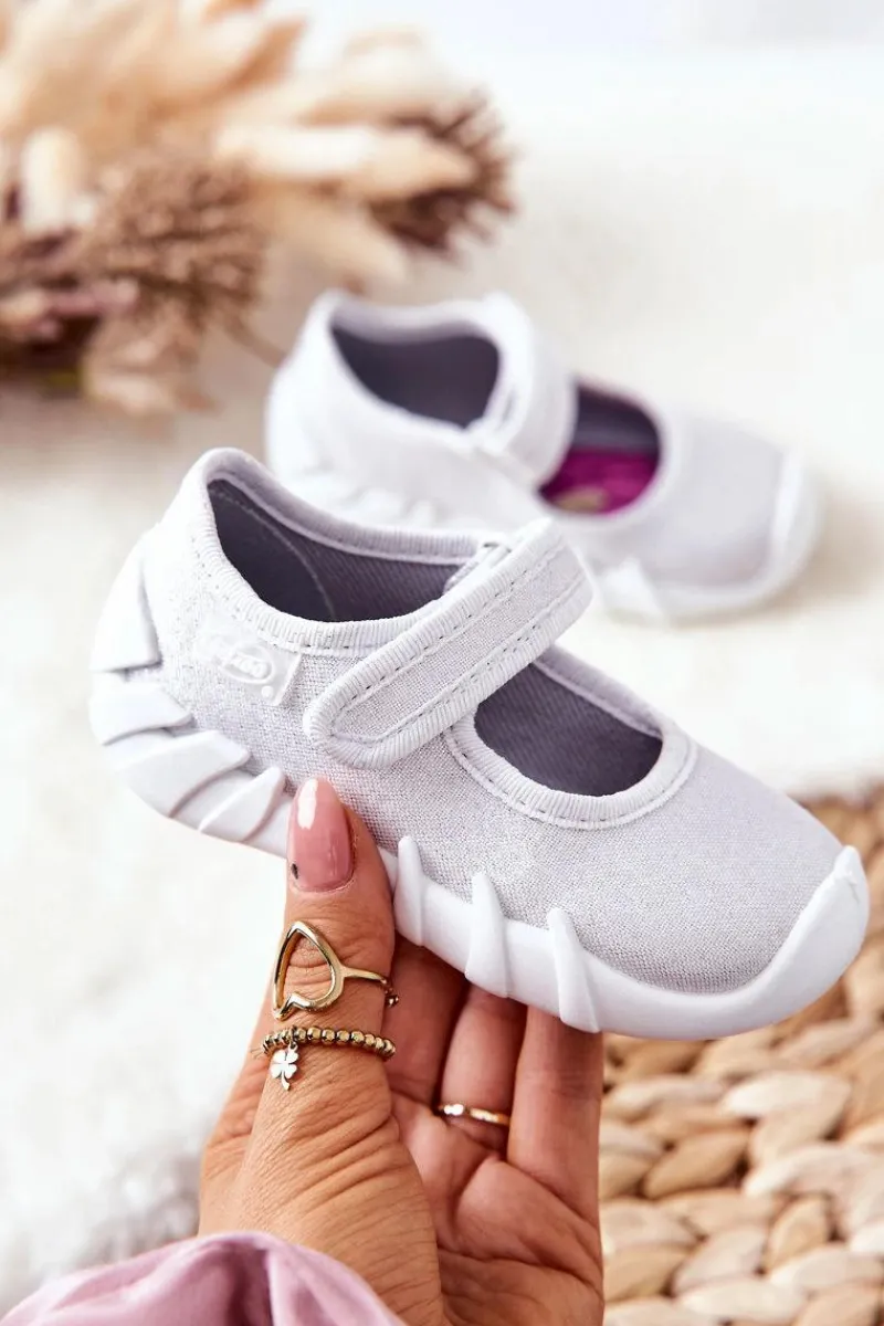 Outlet Papcie Baleriny Błyszczące 109P222 Srebrne Dzieci Dziewczęce|Balerinki Dziecięce