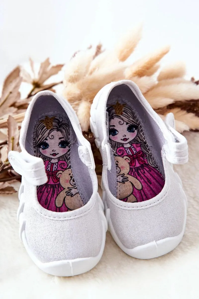 Outlet Papcie Baleriny Błyszczące 109P222 Srebrne Dzieci Dziewczęce|Balerinki Dziecięce