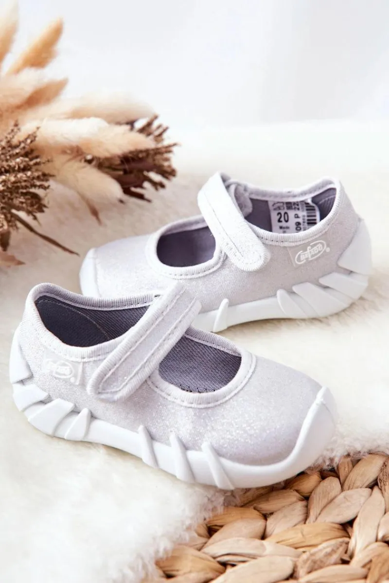 Outlet Papcie Baleriny Błyszczące 109P222 Srebrne Dzieci Dziewczęce|Balerinki Dziecięce