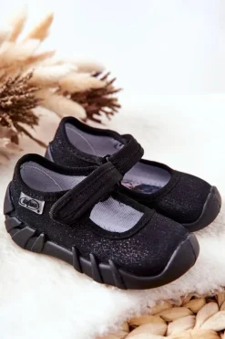 Dziewczęce|Balerinki Dziecięce></noscript>BEFADO Papcie Baleriny Błyszczące 109P227 Czarne