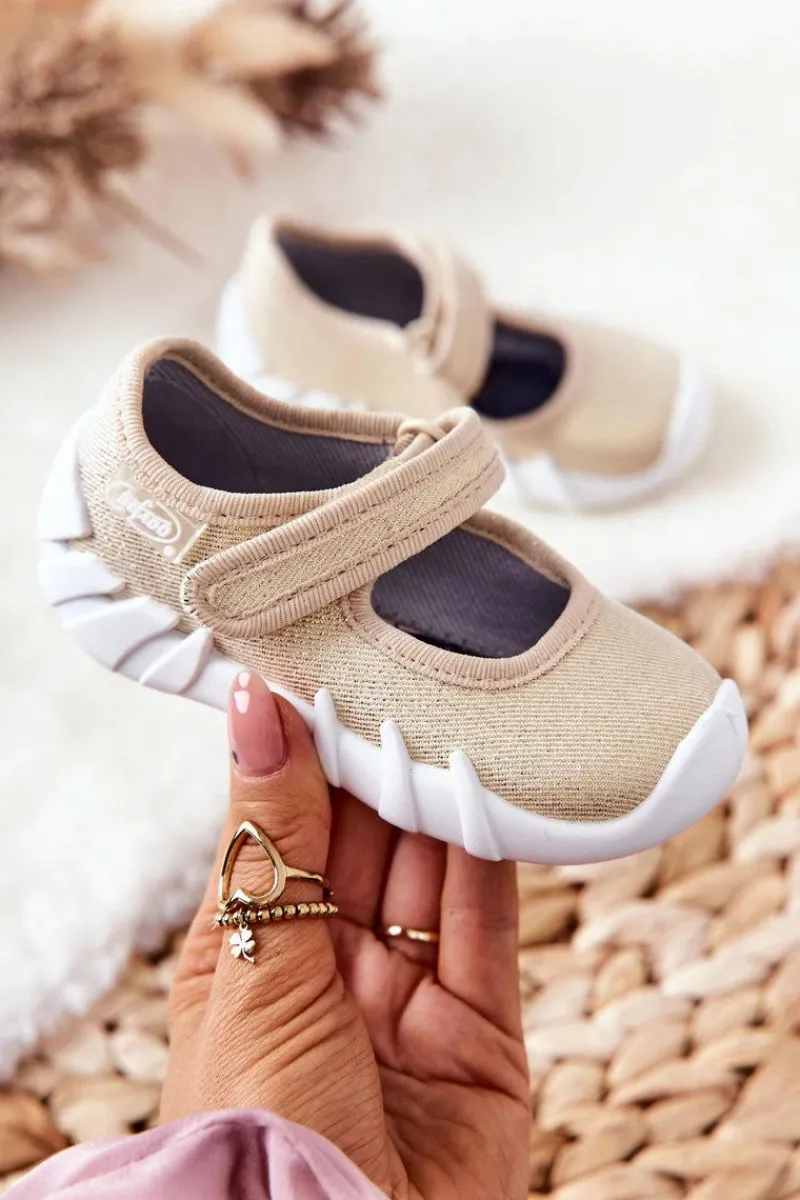 Online Papcie Baleriny Błyszczące 109P224 Złote Dzieci Dziewczęce|Balerinki Dziecięce