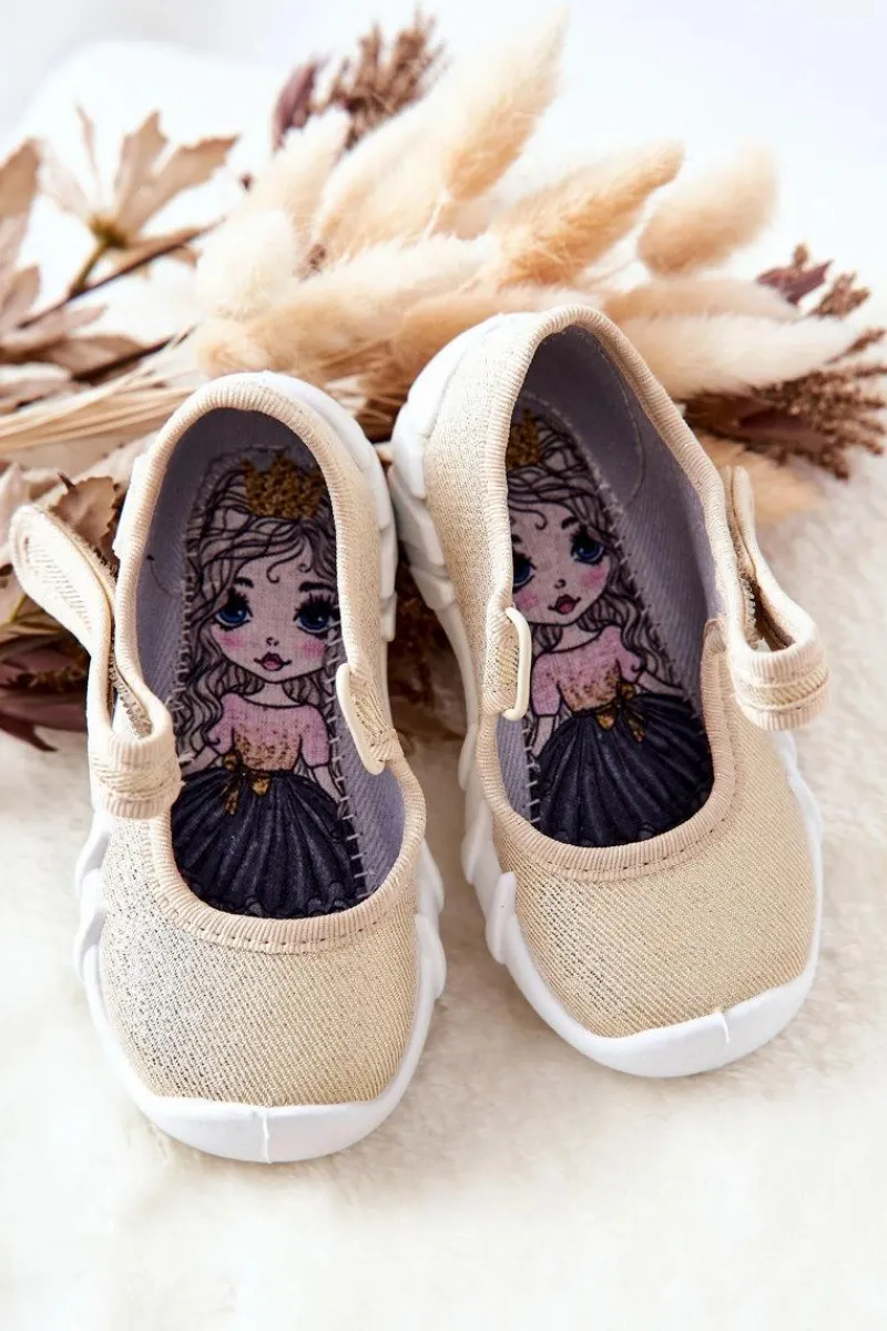 Online Papcie Baleriny Błyszczące 109P224 Złote Dzieci Dziewczęce|Balerinki Dziecięce