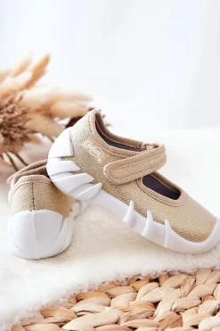 Online Papcie Baleriny Błyszczące 109P224 Złote Dzieci Dziewczęce|Balerinki Dziecięce