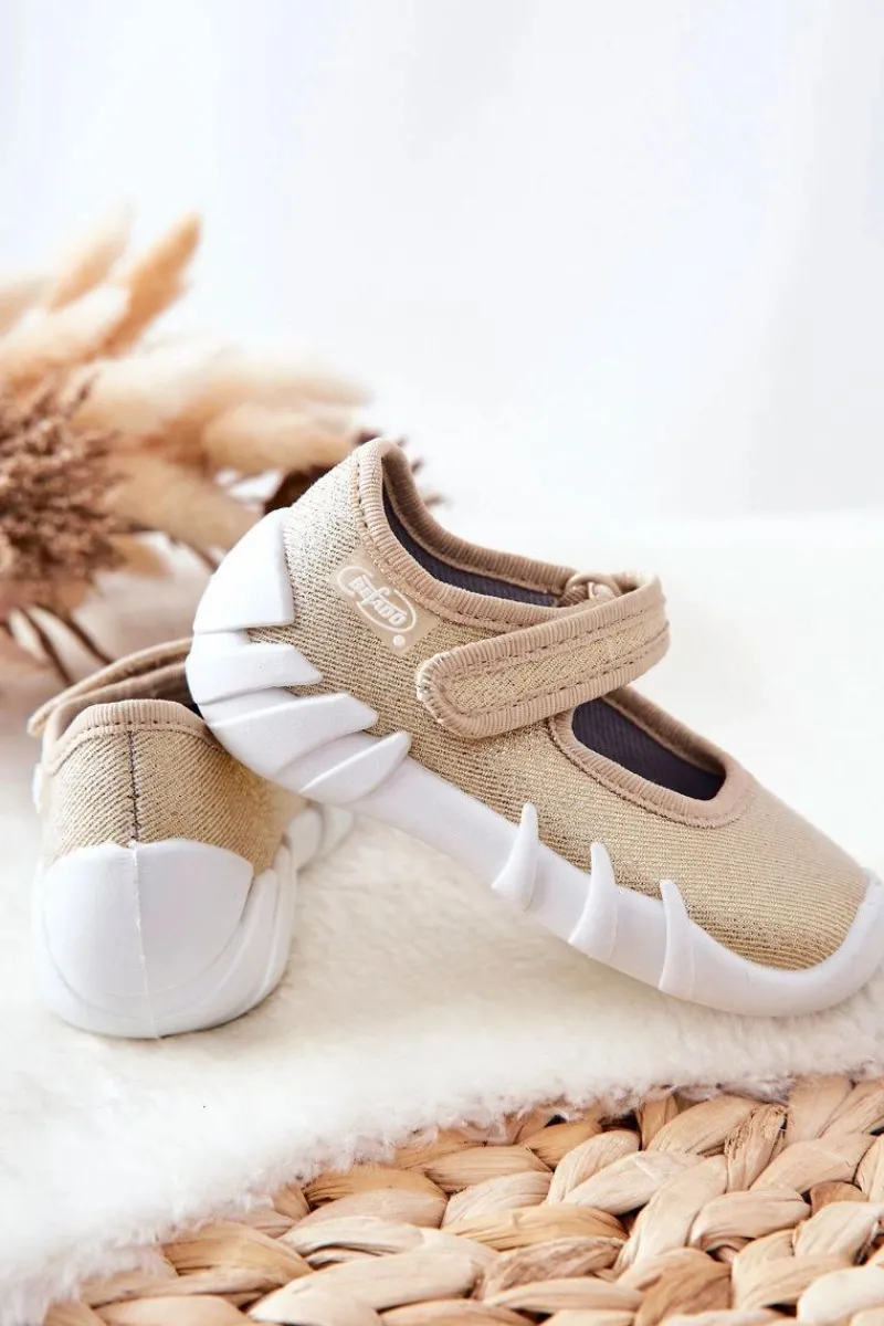 Online Papcie Baleriny Błyszczące 109P224 Złote Dzieci Dziewczęce|Balerinki Dziecięce