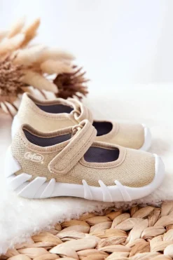 Online Papcie Baleriny Błyszczące 109P224 Złote Dzieci Dziewczęce|Balerinki Dziecięce