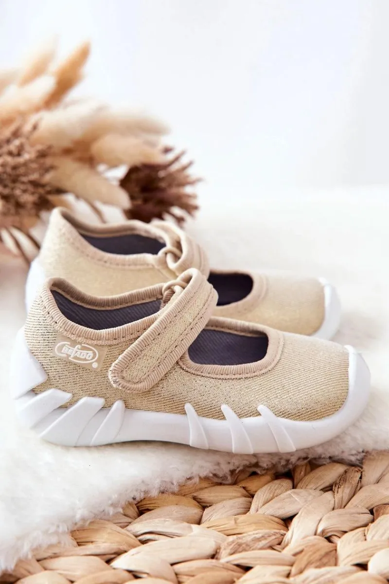 Online Papcie Baleriny Błyszczące 109P224 Złote Dzieci Dziewczęce|Balerinki Dziecięce