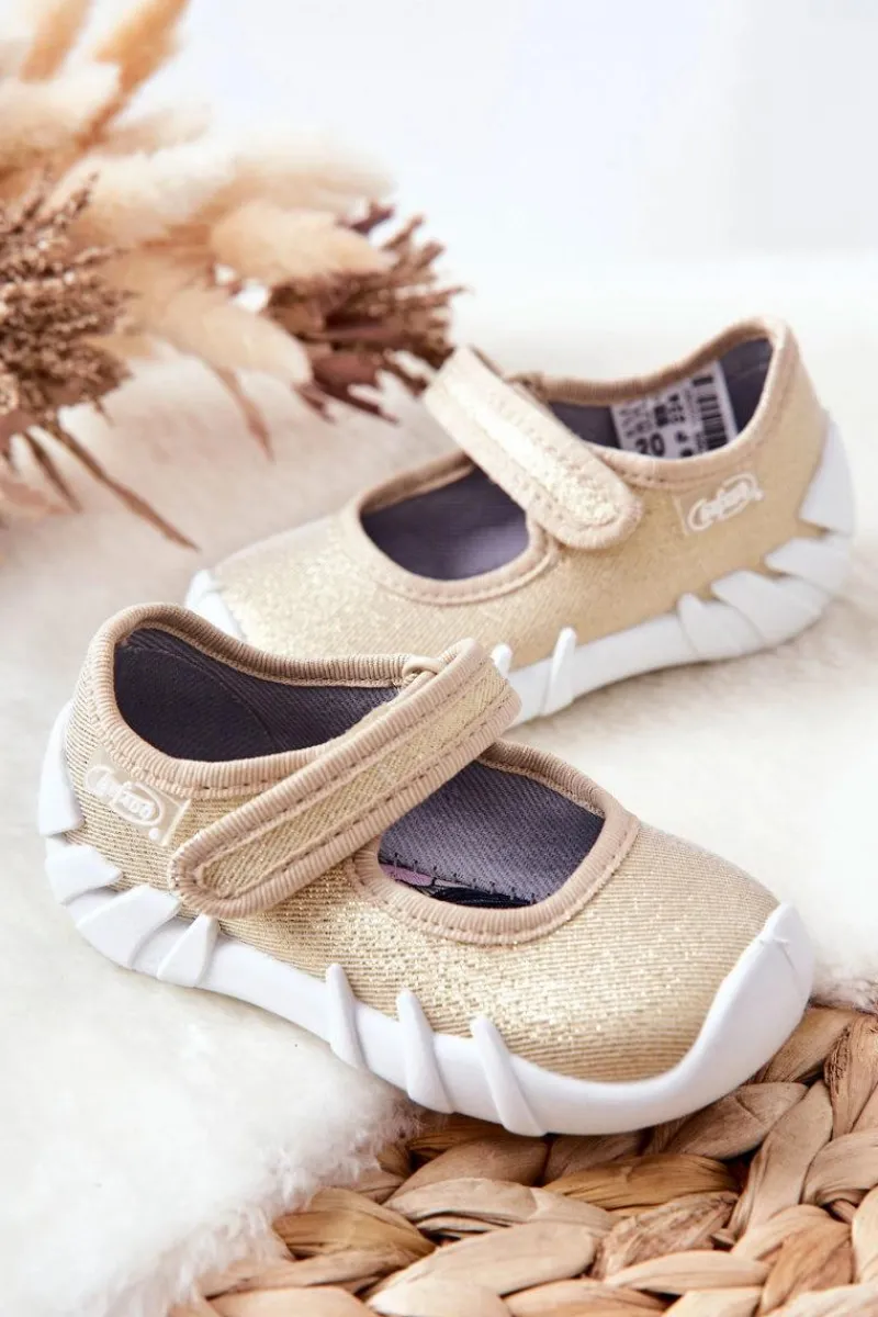 Online Papcie Baleriny Błyszczące 109P224 Złote Dzieci Dziewczęce|Balerinki Dziecięce