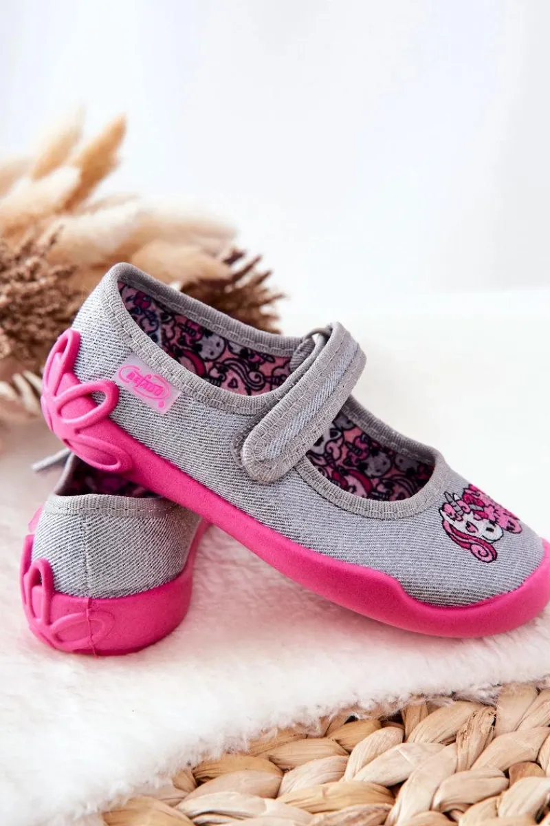 Dziewczęce|Back To School>BEFADO Papcie Baleriny Jednorożce 114X464 Szaro-Różowe