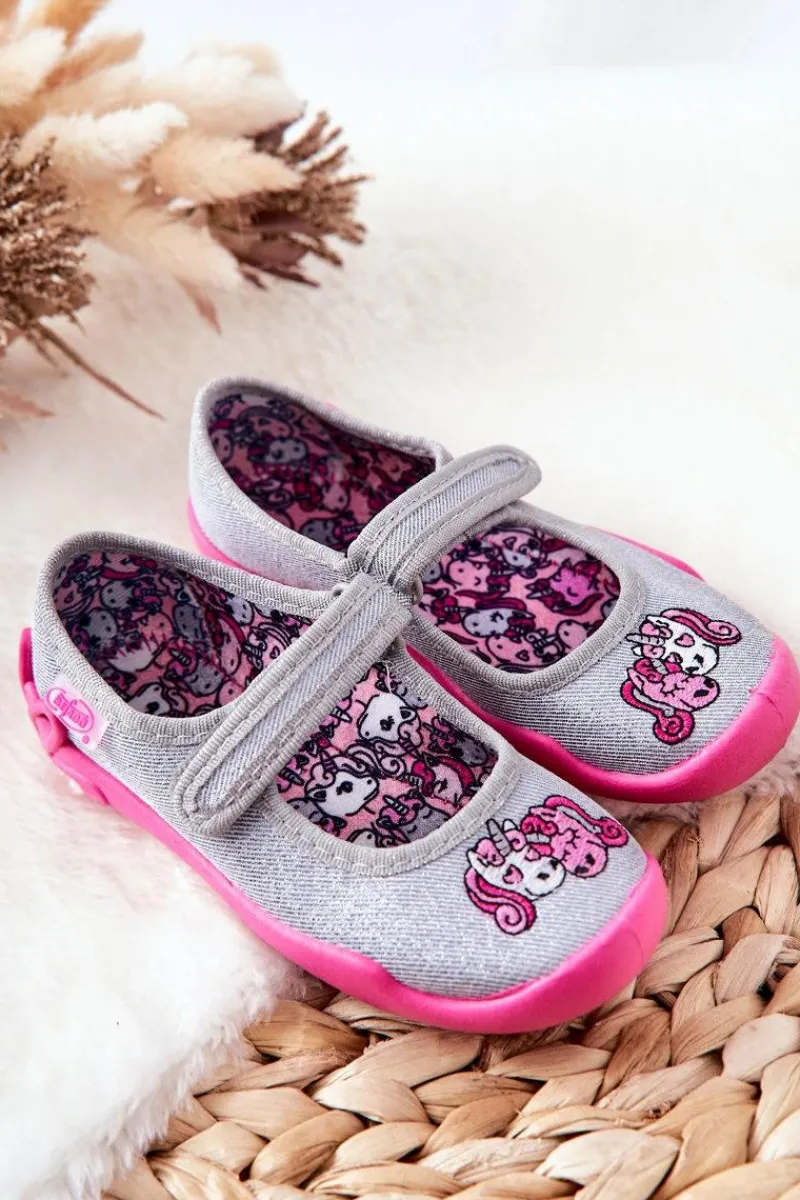 Dziewczęce|Back To School>BEFADO Papcie Baleriny Jednorożce 114X464 Szaro-Różowe