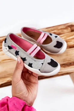 Papcie Baleriny Kotek 116X302 Szare Dzieci Dziewczęce|Back To School