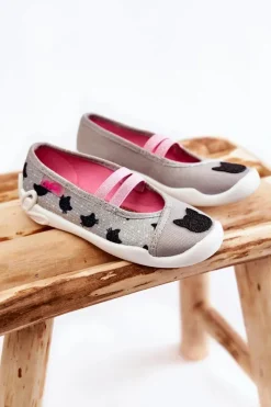 Papcie Baleriny Kotek 116X302 Szare Dzieci Dziewczęce|Back To School