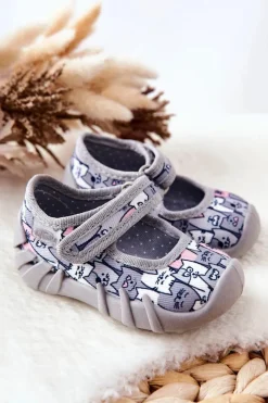 Online Papcie Baleriny Kotki 109P241 Szare Dzieci Dziewczęce|Balerinki Dziecięce