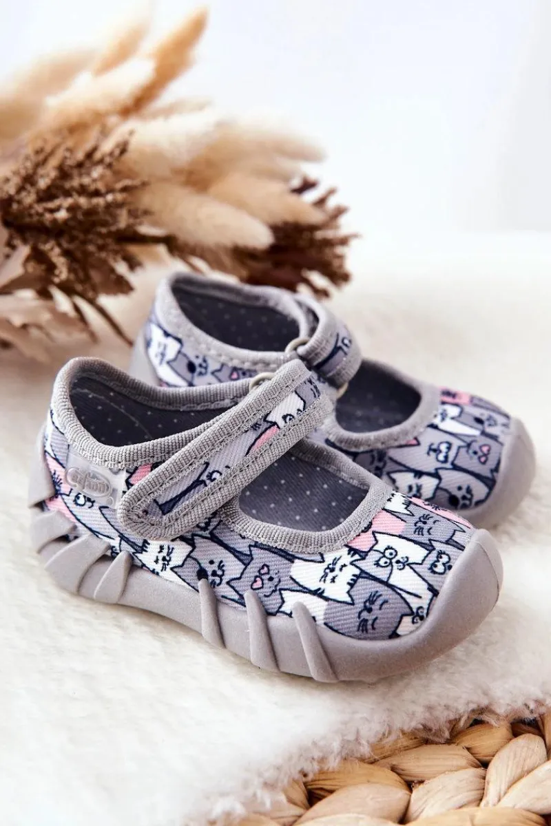 Online Papcie Baleriny Kotki 109P241 Szare Dzieci Dziewczęce|Balerinki Dziecięce