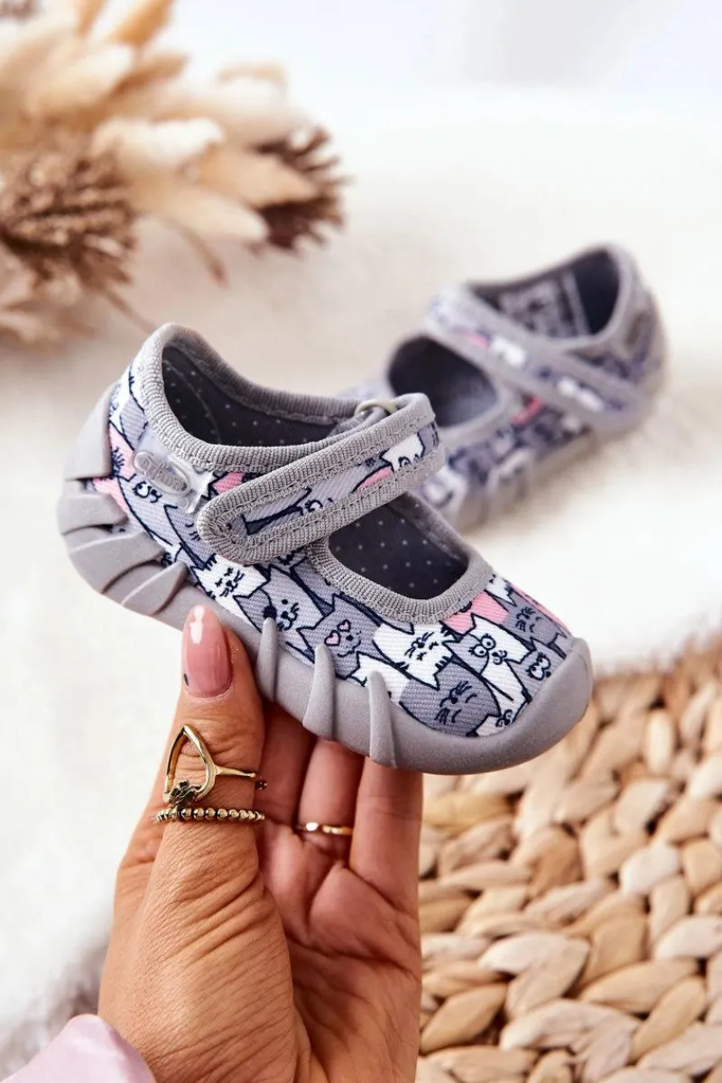 Online Papcie Baleriny Kotki 109P241 Szare Dzieci Dziewczęce|Balerinki Dziecięce