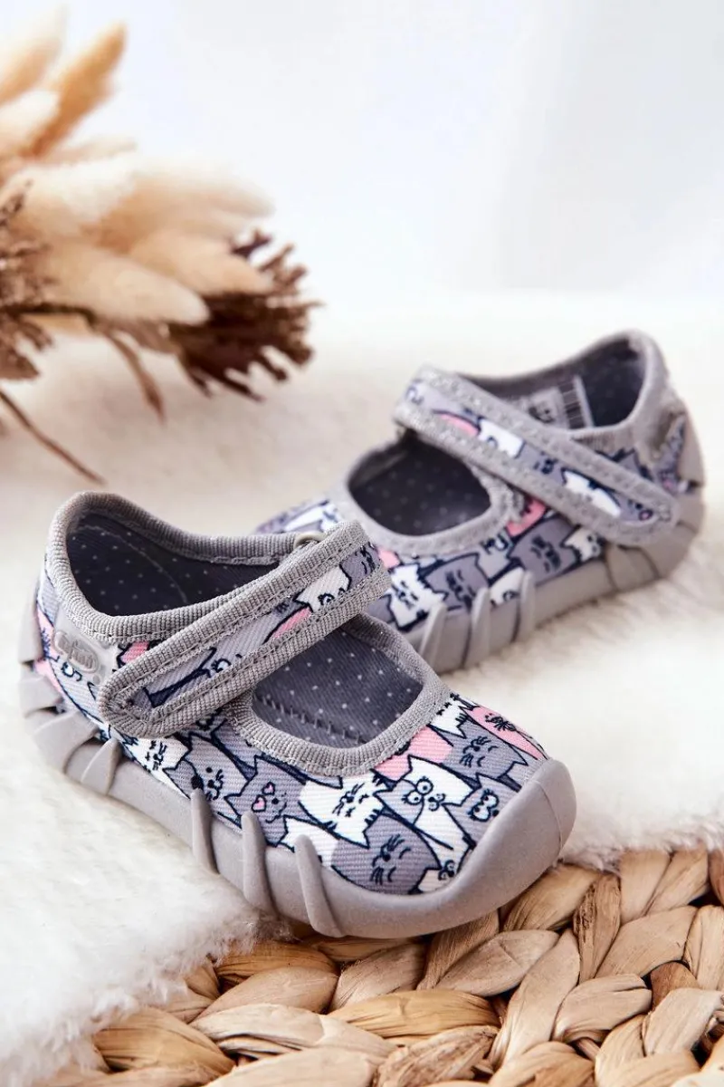 Online Papcie Baleriny Kotki 109P241 Szare Dzieci Dziewczęce|Balerinki Dziecięce