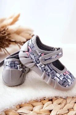 Online Papcie Baleriny Kotki 109P241 Szare Dzieci Dziewczęce|Balerinki Dziecięce