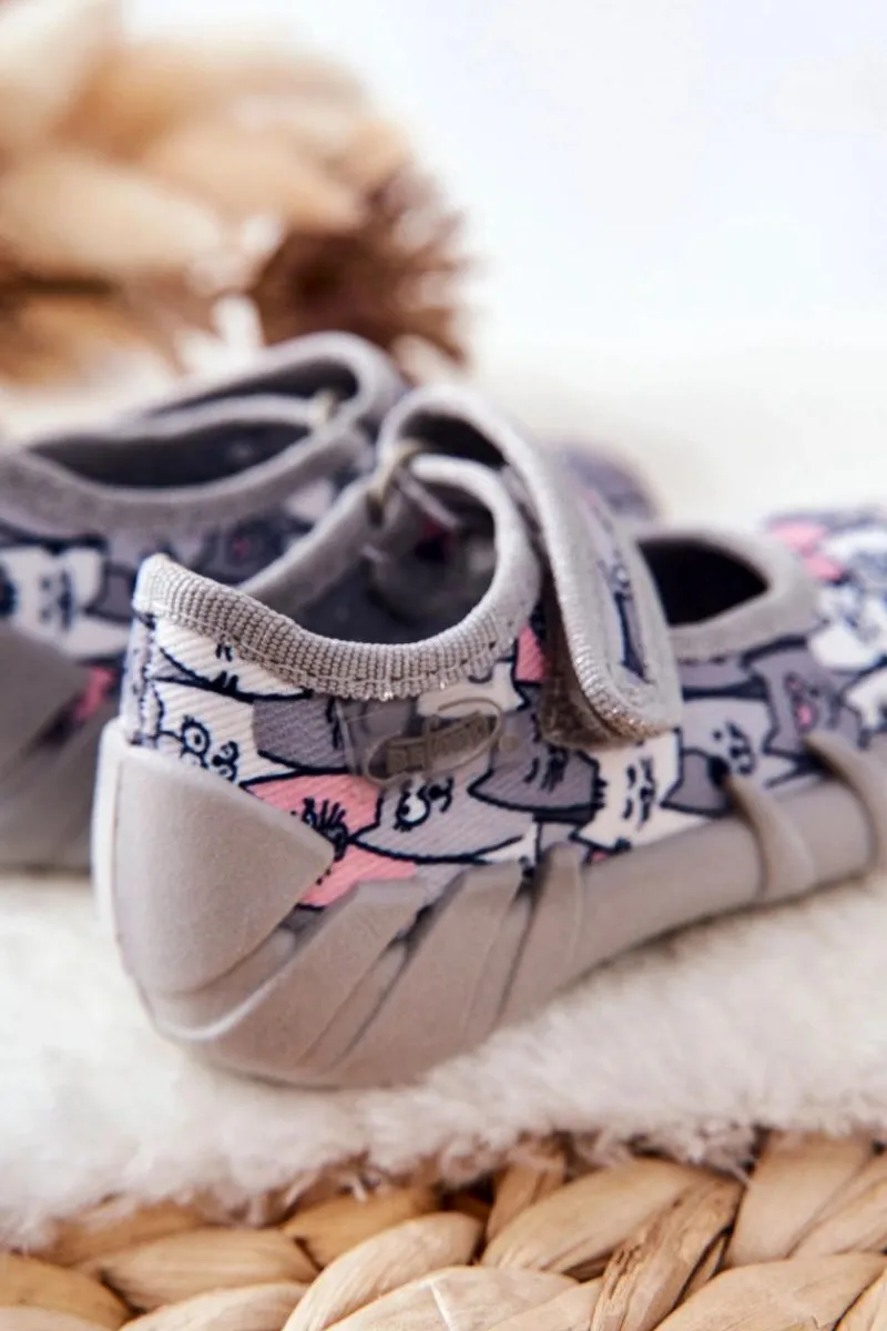 Online Papcie Baleriny Kotki 109P241 Szare Dzieci Dziewczęce|Balerinki Dziecięce