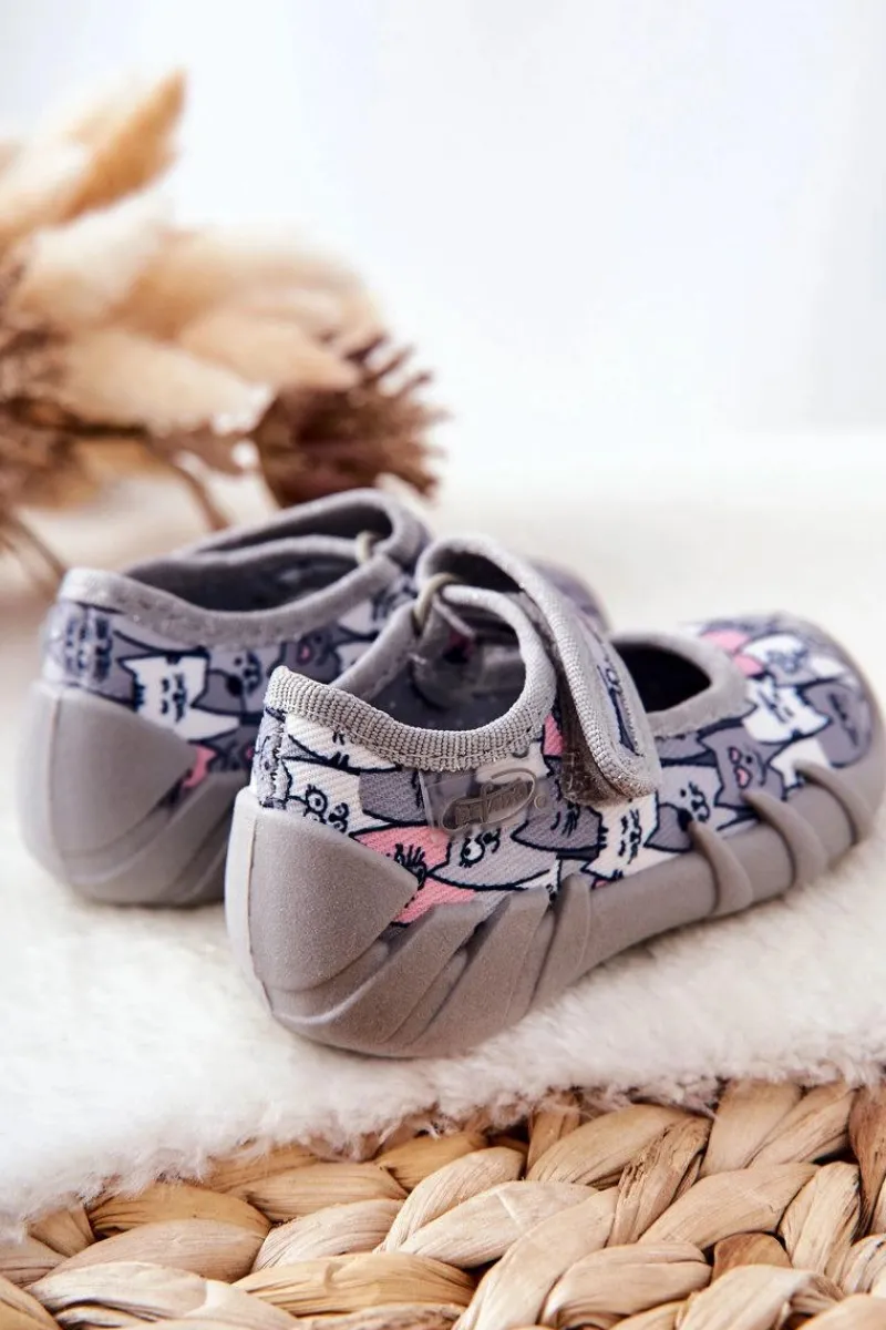 Online Papcie Baleriny Kotki 109P241 Szare Dzieci Dziewczęce|Balerinki Dziecięce