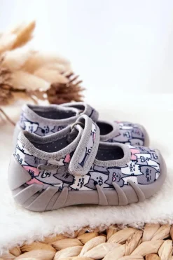 Online Papcie Baleriny Kotki 109P241 Szare Dzieci Dziewczęce|Balerinki Dziecięce