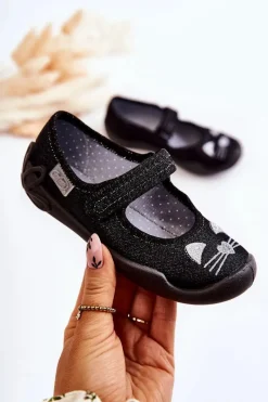 Dziewczęce|Balerinki Dziecięce>BEFADO Papcie Baleriny Kotki 114X450 Czarne