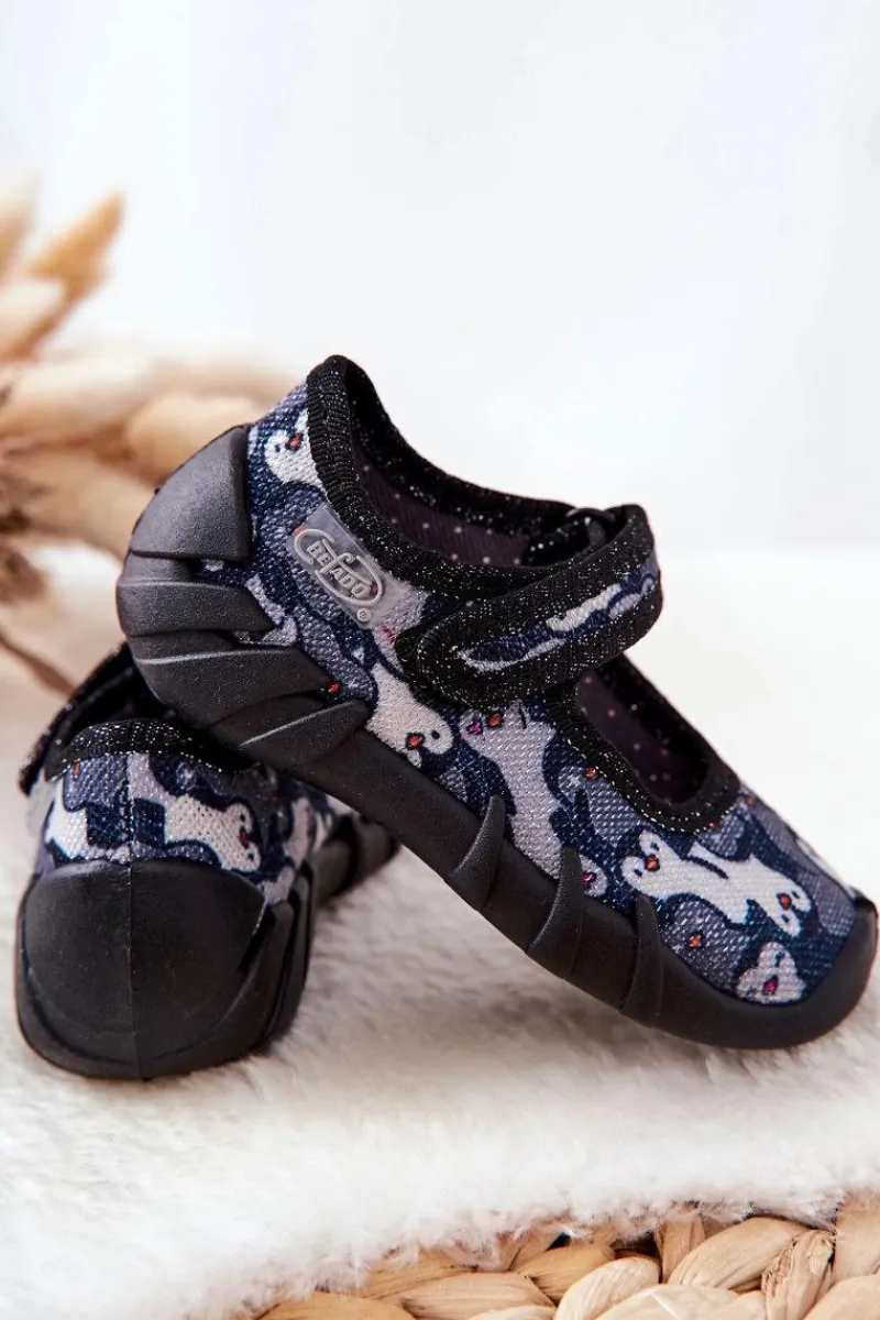 Outlet Papcie Baleriny Pingwinki 109P239 Czarne Dzieci Dziewczęce|Balerinki Dziecięce