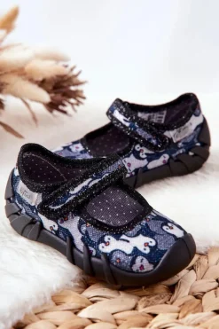 Outlet Papcie Baleriny Pingwinki 109P239 Czarne Dzieci Dziewczęce|Balerinki Dziecięce