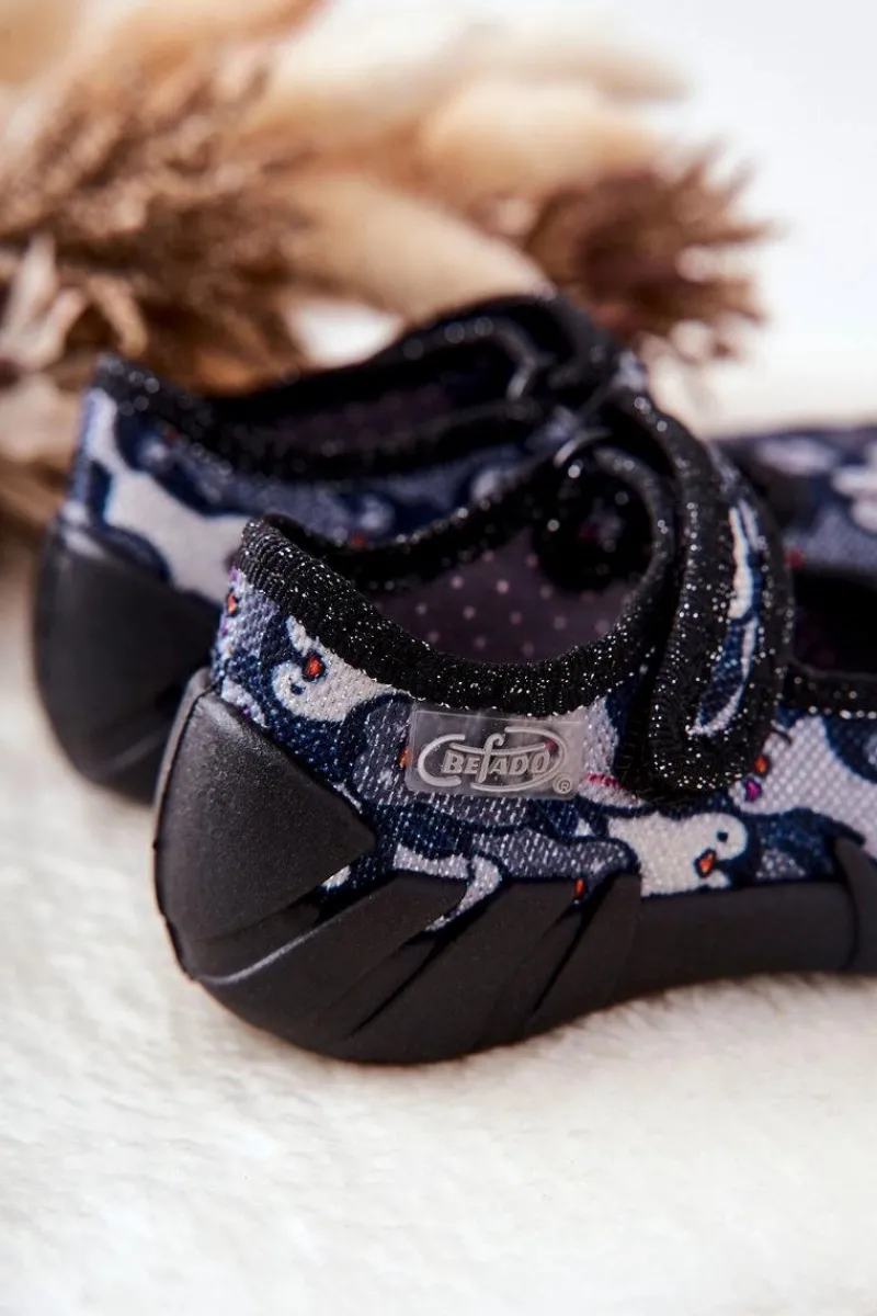 Outlet Papcie Baleriny Pingwinki 109P239 Czarne Dzieci Dziewczęce|Balerinki Dziecięce