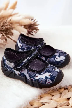 Outlet Papcie Baleriny Pingwinki 109P239 Czarne Dzieci Dziewczęce|Balerinki Dziecięce