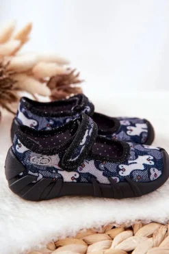 Outlet Papcie Baleriny Pingwinki 109P239 Czarne Dzieci Dziewczęce|Balerinki Dziecięce