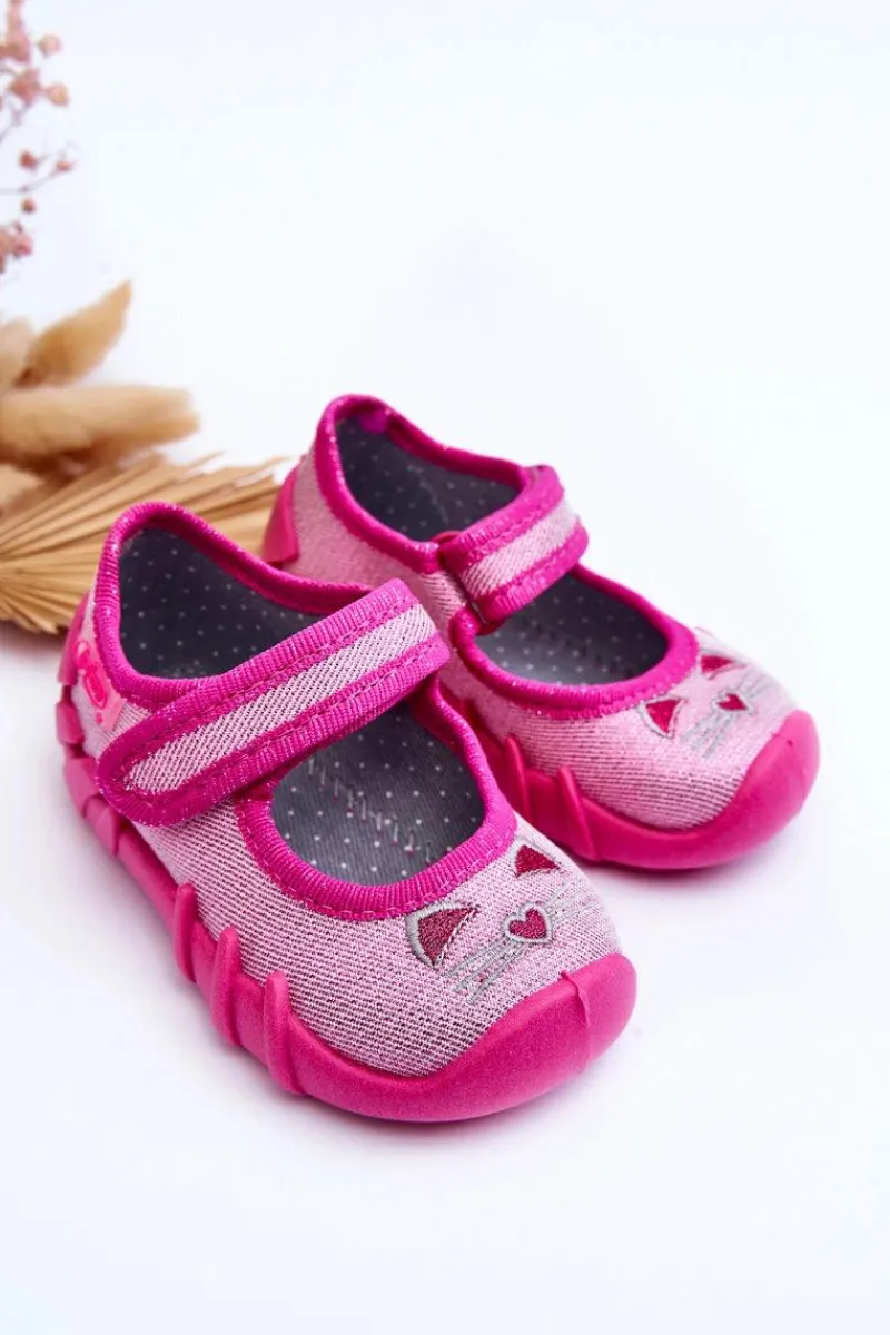 Dziewczęce|Back To School>BEFADO Papcie Baleriny Błyszczące Kotki 109P235 Różowe Czarny