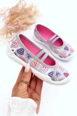 Dziewczęce|Balerinki Dziecięce>BEFADO Papcie Baleriny Serca 116X319 Szaro-Różowe