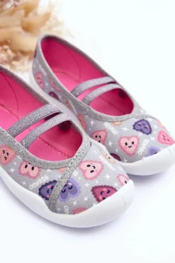 Dziewczęce|Balerinki Dziecięce></noscript>BEFADO Papcie Baleriny Serca 116X319 Szaro-Różowe