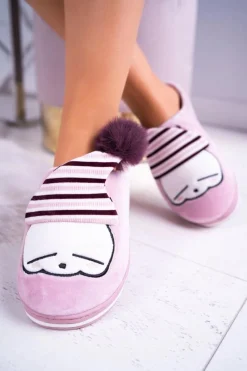 Outlet Papcie damskie Domowe Różowe Wrzosowe Mashimaro Damskie Kapcie Klasyczne