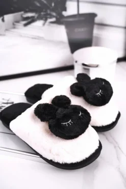 Hot Boto Papcie Damskie Futrzane Biało Czarne Rabbit