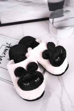 Hot Boto Papcie Damskie Futrzane Biało Czarne Rabbit