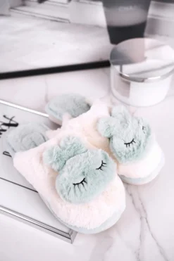 Kapcie Klasyczne|Kalosze Damskie>Boto Papcie Damskie Futrzane Jasno Zielone Rabbit