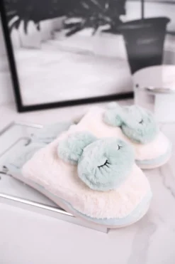 Kapcie Klasyczne|Kalosze Damskie>Boto Papcie Damskie Futrzane Jasno Zielone Rabbit