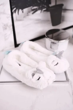 Online Papcie Damskie Futrzane Jednorożce Białe Rainbow Damskie Kapcie Klasyczne