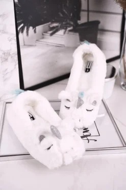 Online Papcie Damskie Futrzane Jednorożce Białe Rainbow Damskie Kapcie Klasyczne