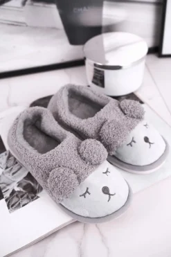 New Papcie Damskie Futrzane Misiu Szare Sweetie Damskie Kapcie Klasyczne