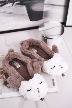 Outlet Papcie Damskie Futrzane Owieczki Brązowe Ben Damskie Kapcie Klasyczne