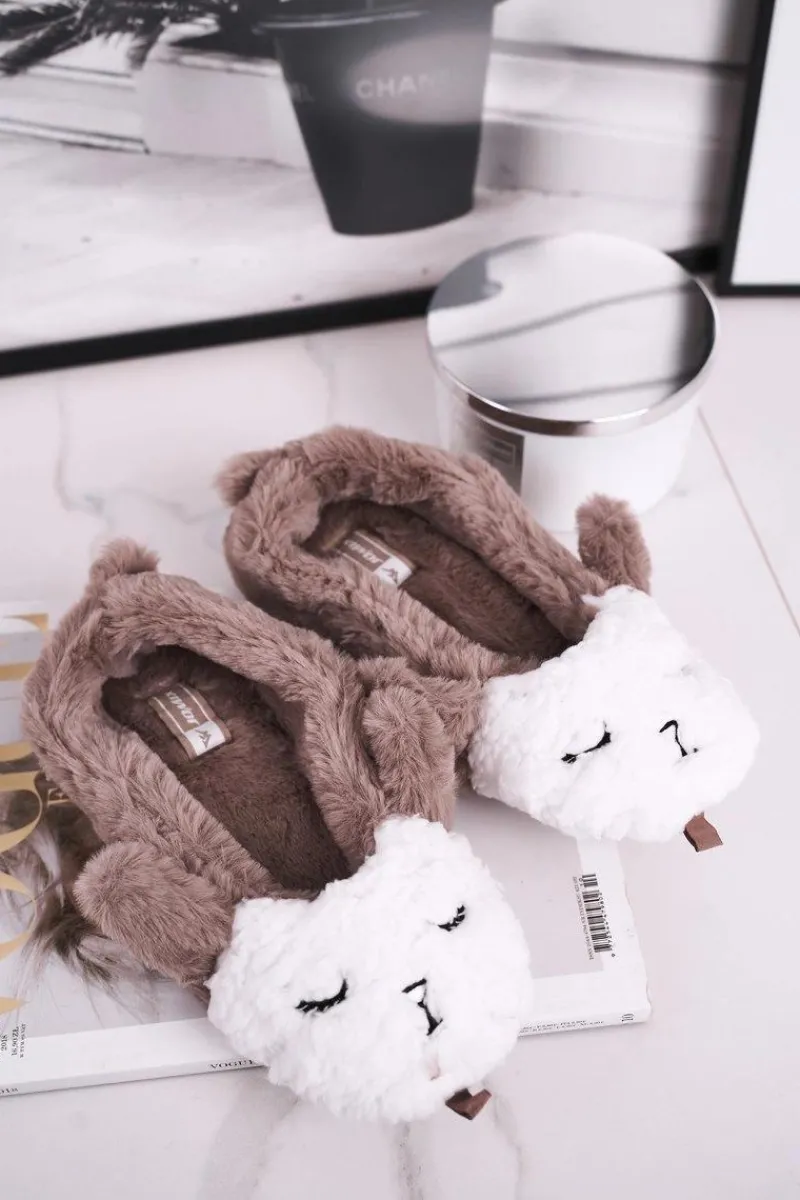 Outlet Papcie Damskie Futrzane Owieczki Brązowe Ben Damskie Kapcie Klasyczne