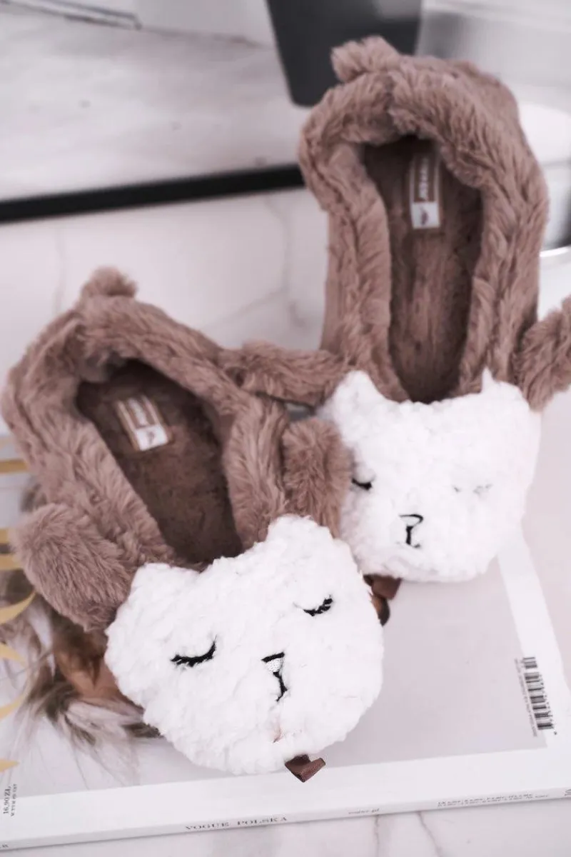 Outlet Papcie Damskie Futrzane Owieczki Brązowe Ben Damskie Kapcie Klasyczne