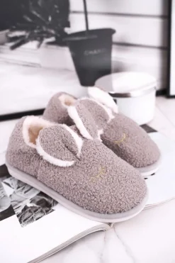 Online Papcie Damskie Futrzane Zajączek Szare Goody Damskie Kapcie Klasyczne