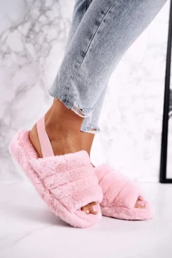 Online Papcie Damskie na Platformie Futrzane Różowe Snowflake Damskie Kapcie Klasyczne