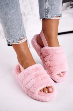 Online Papcie Damskie na Platformie Futrzane Różowe Snowflake Damskie Kapcie Klasyczne