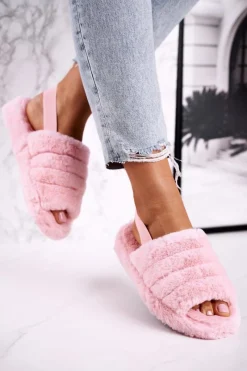 Online Papcie Damskie na Platformie Futrzane Różowe Snowflake Damskie Kapcie Klasyczne