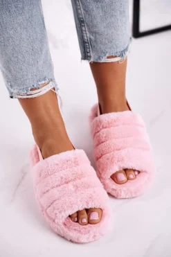 Online Papcie Damskie na Platformie Futrzane Różowe Snowflake Damskie Kapcie Klasyczne