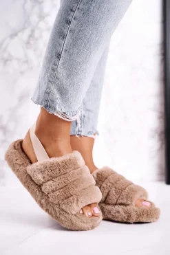 New Boto Papcie Damskie na Platformie Futrzane Brązowe Khaki Snowflake