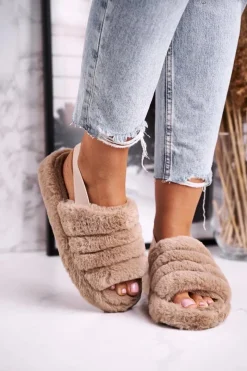 New Boto Papcie Damskie na Platformie Futrzane Brązowe Khaki Snowflake